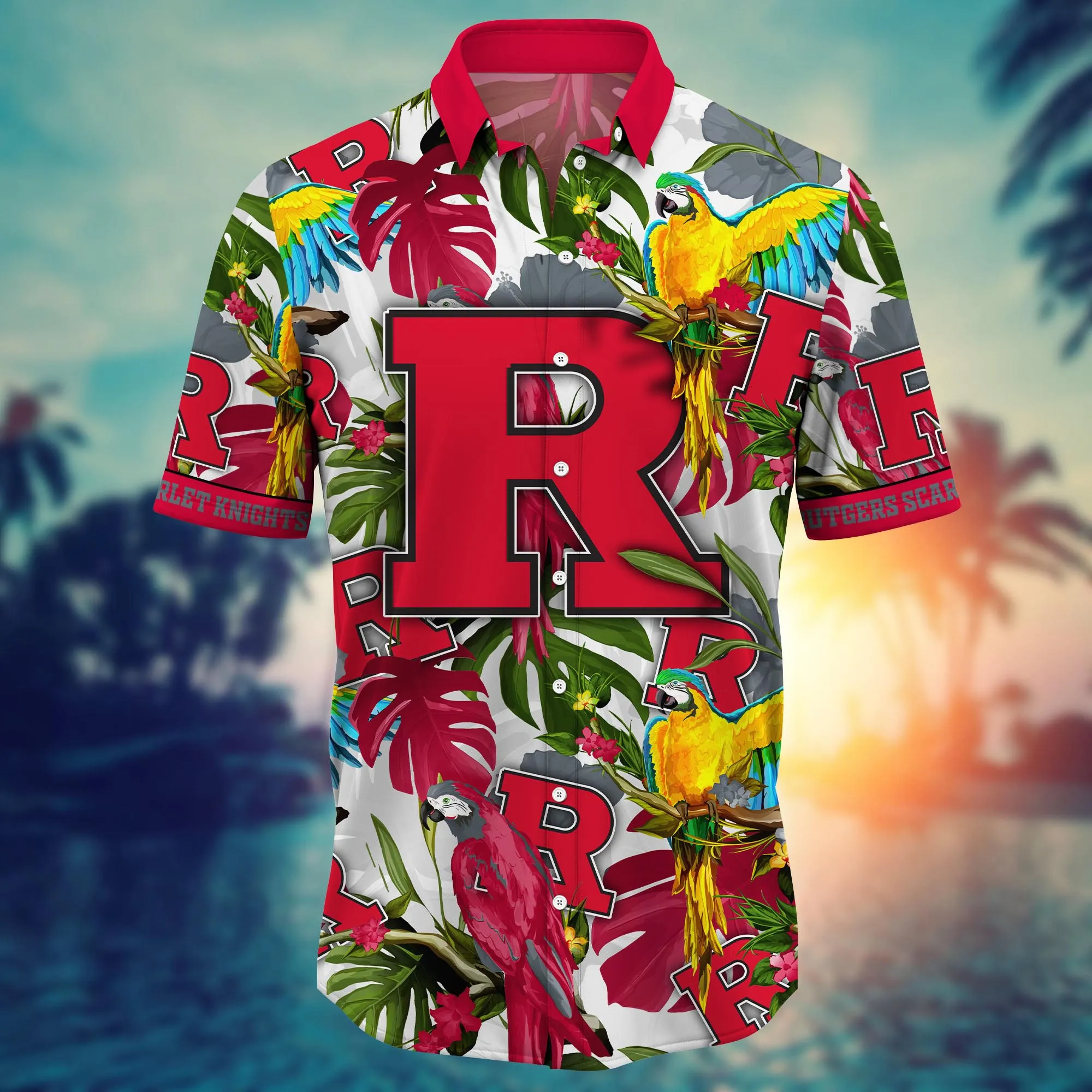 Rutgers Scarlet Knights NCAA Hawaiian Shirt Sun-Uptime Aloha Shirt
