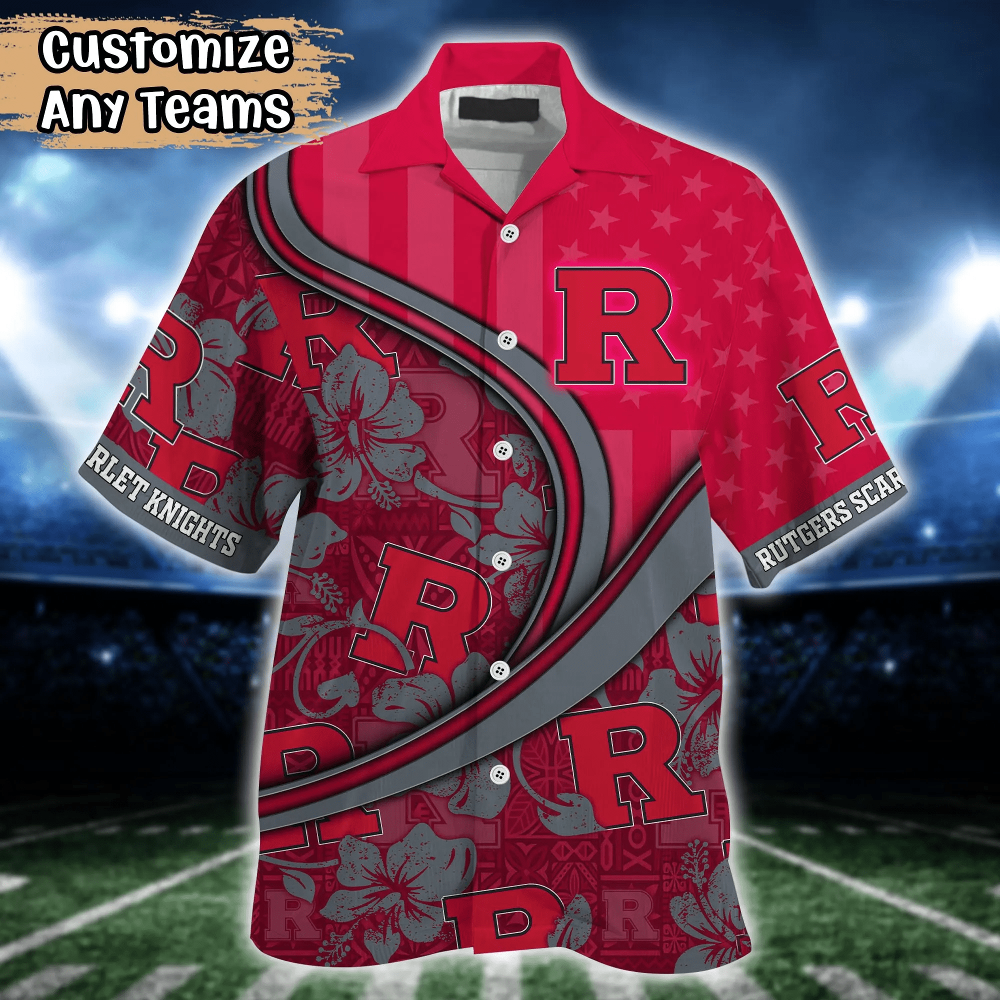 Rutgers Scarlet Knights NCAA Us Flag Hawaiian Shirt Custom Summer Aloha Shirt
