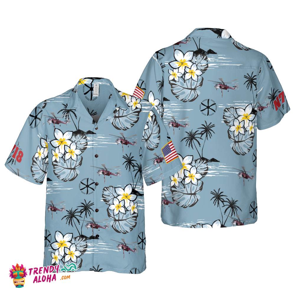 S-64 Skycrane With Tropical Flowers Ver 3 Hawaiian Shirt