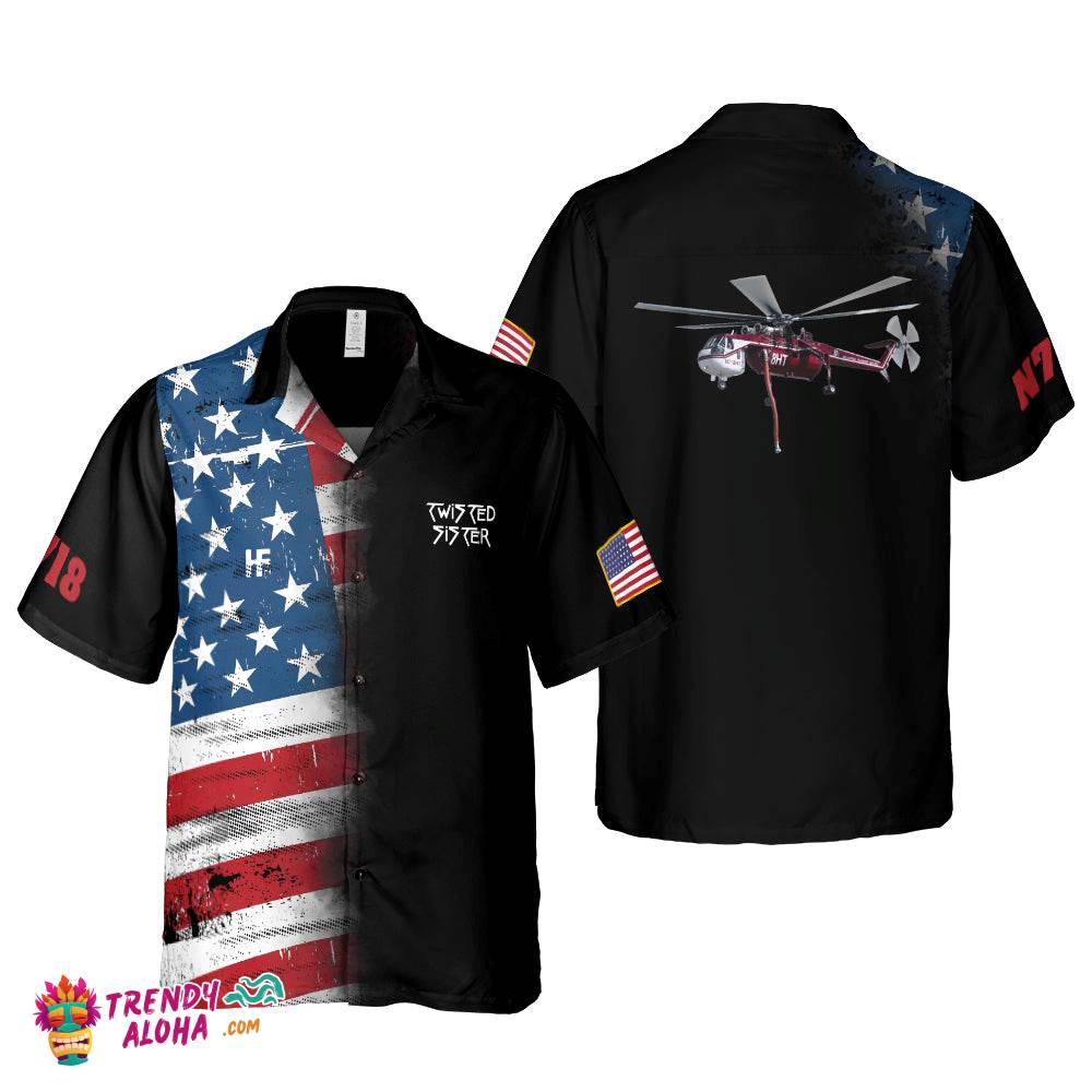 S-64 Skycrane Withe American Flag Hawaiian Shirt