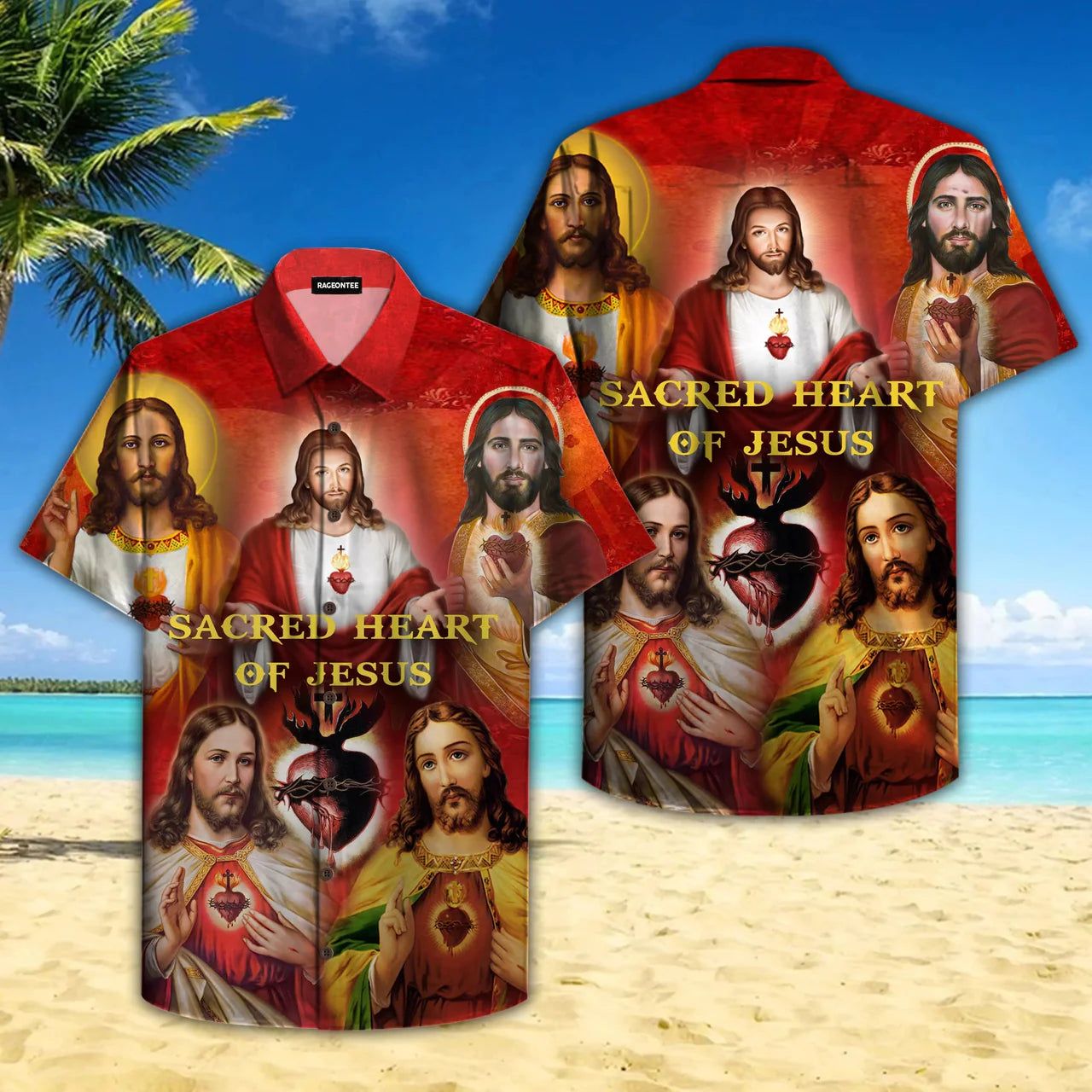Sacred Heart Of Jesus Red Aloha Hawaiian Shirts For Men And For Women