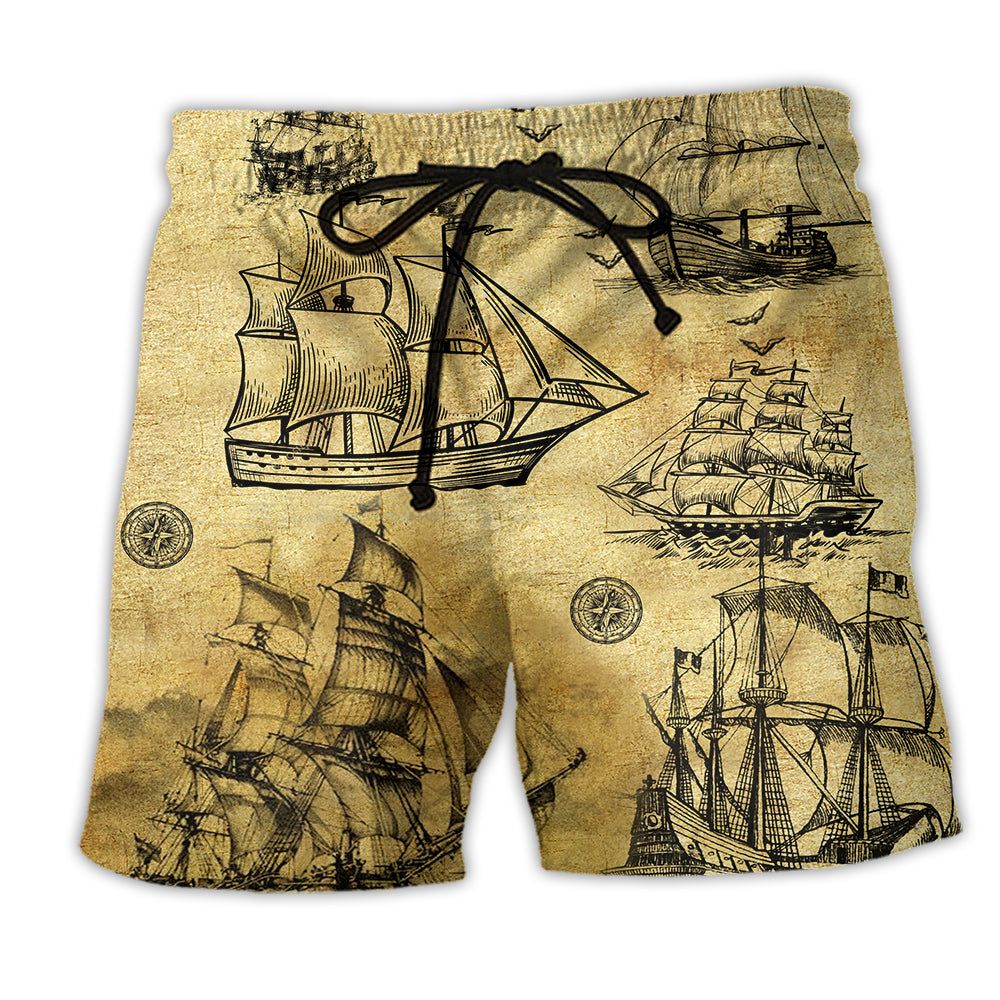Sail Vintage On Ocean Trendy Aloha Hawaiian Beach Shorts Sail Vintage On Ocean Trendy Aloha Hawaiian Beach Shorts