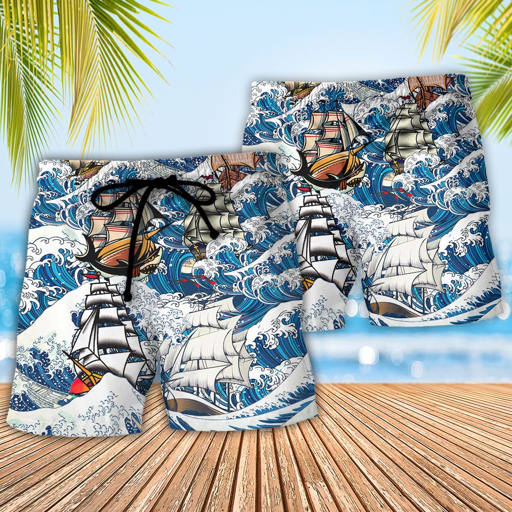 Sailing A Sailing Vessel Is Alive In A Way That No Ship With Mechanical Power Ever Be Trendy Aloha Hawaiian Beach Shorts