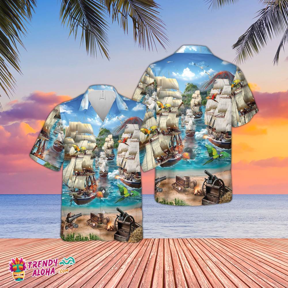 Sailing Ship In The See Hawaiian Shirt, 3D Hawaiian Aloha Shirt, Tropical Hawaiian Shirt, Summers Shirt, Vacation Shirt, Group Shirt