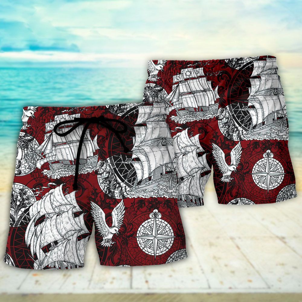 Sailing Ship Old Vintage Anchor Sea Life Trendy Aloha Hawaiian Beach Shorts