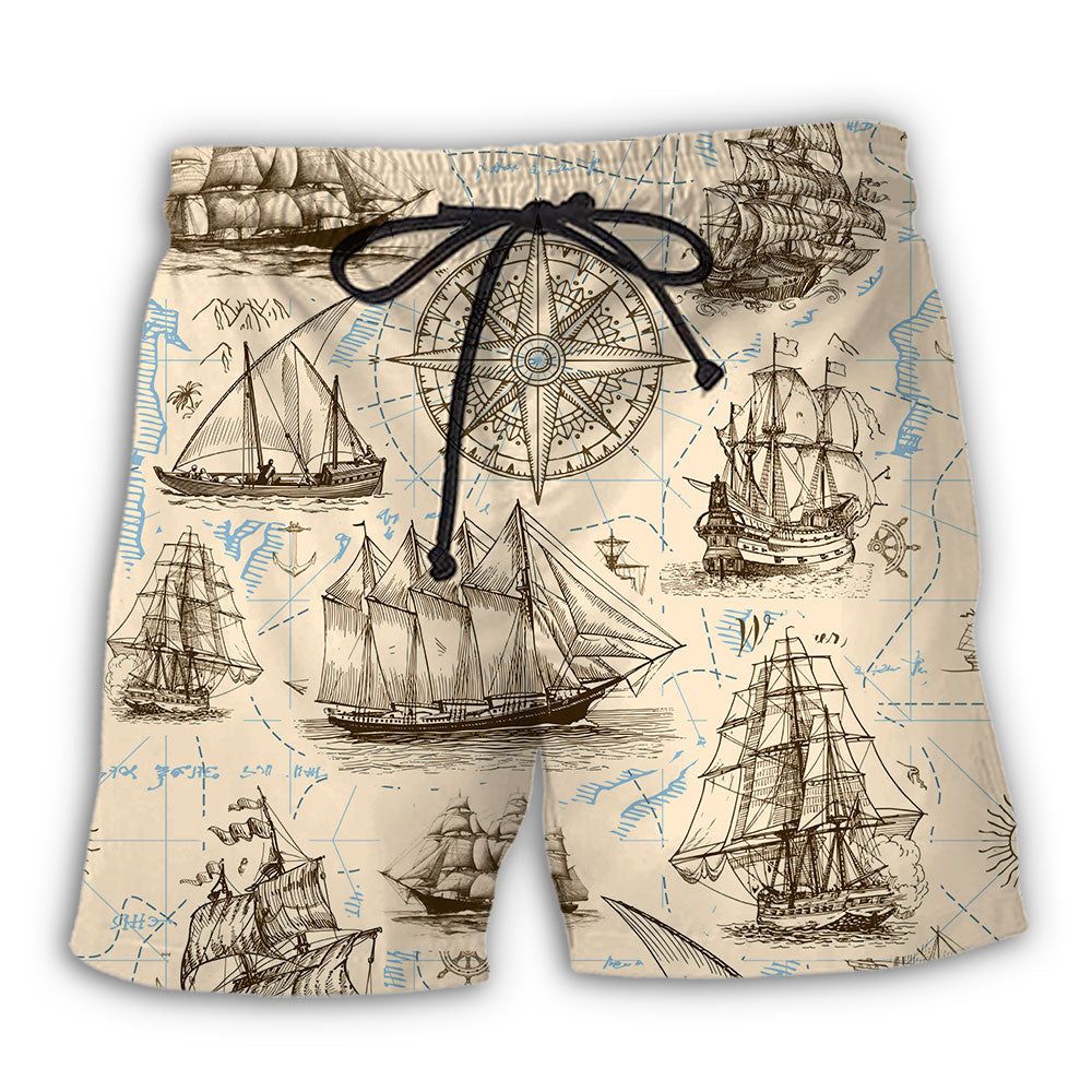 Sailing Vintage Pirate Map Trendy Aloha Hawaiian Beach Shorts Sailing Vintage Pirate Map Trendy Aloha Hawaiian Beach Shorts