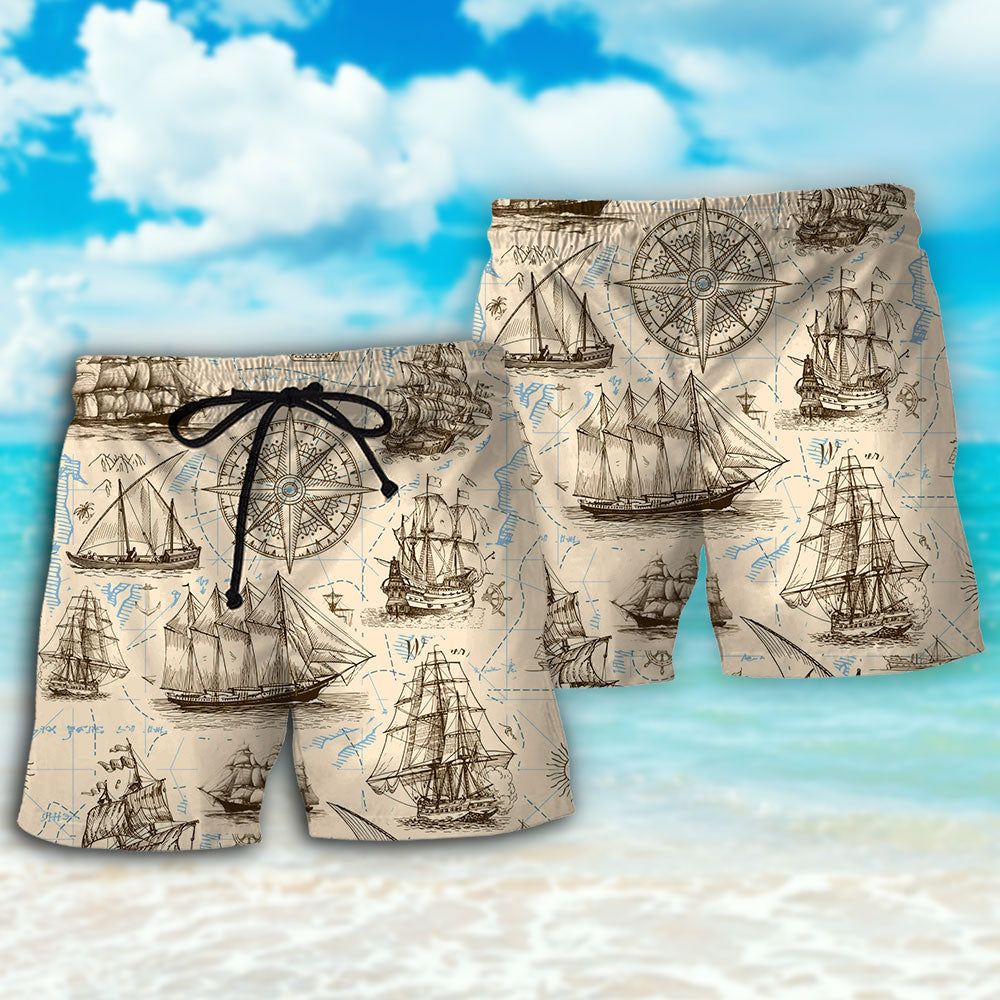 Sailing Vintage Pirate Map Trendy Aloha Hawaiian Beach Shorts