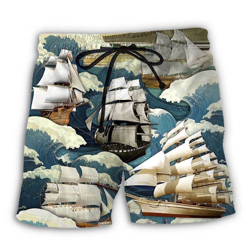Sailing Wave Art Vintage Trendy Aloha Hawaiian Beach Shorts Sailing Wave Art Vintage Trendy Aloha Hawaiian Beach Shorts