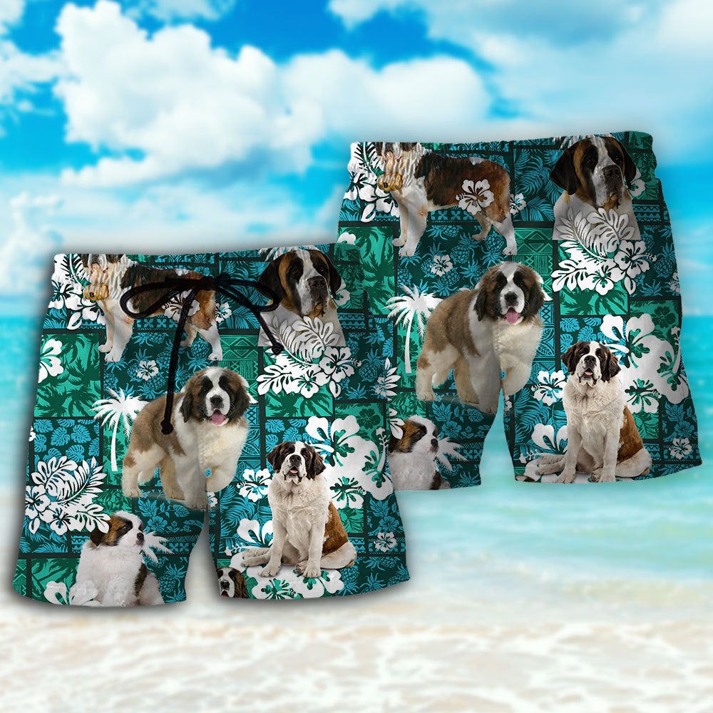 Saint Bernard Tropical Dog Lover Trendy Aloha Hawaiian Beach Shorts