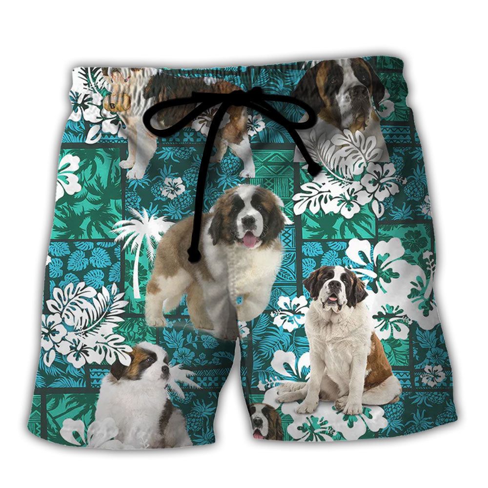 Saint Bernard Tropical Dog Lover Trendy Aloha Hawaiian Beach Shorts Saint Bernard Tropical Dog Lover Trendy Aloha Hawaiian Beach Shorts