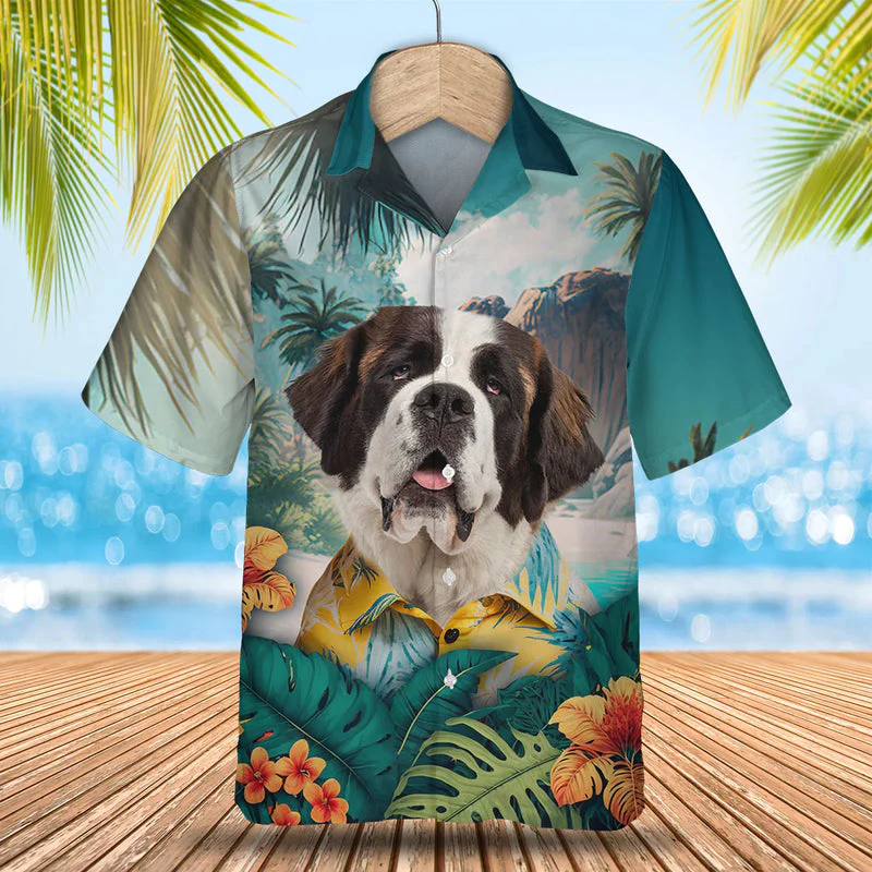 Saint Bernard Tropical Trendy Hawaiian Shirt, Dog Lover Trendy Hawaiian Shirt, Summer Gift For Men And Women