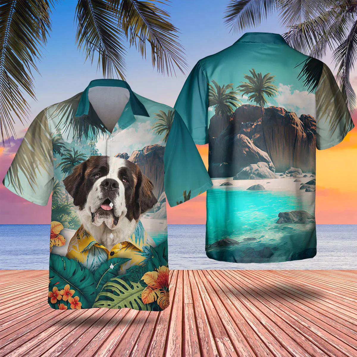 Saint Bernard Tropical Trendy Hawaiian Shirt, Dog Lover Trendy Hawaiian Shirt, Summer Gift For Men And Women Saint Bernard Tropical Trendy Hawaiian Shirt, Dog Lover Trendy Hawaiian Shirt, Summer Gift For Men And Women