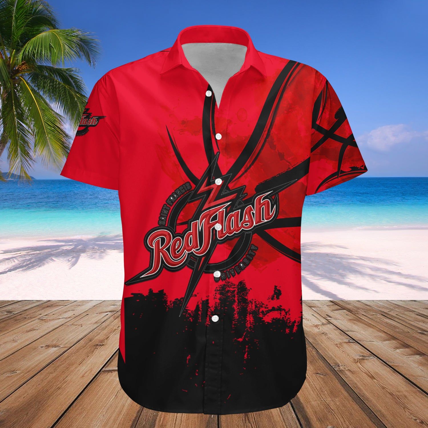 Saint Francis Red Flash Hawaii Shirt Basketball Net Grunge Pattern – NCAA