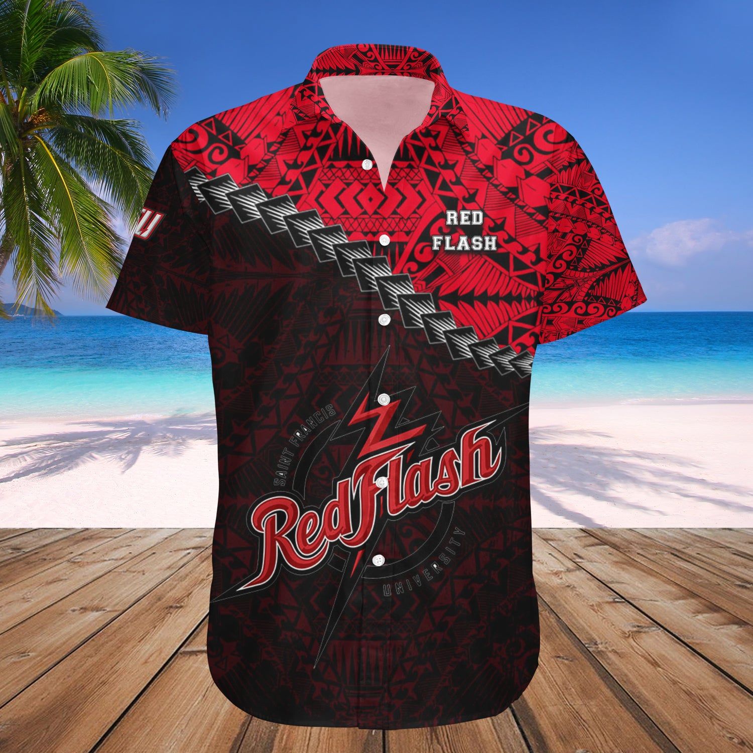 Saint Francis Red Flash Hawaii Shirt Grunge Polynesian Tattoo – NCAA