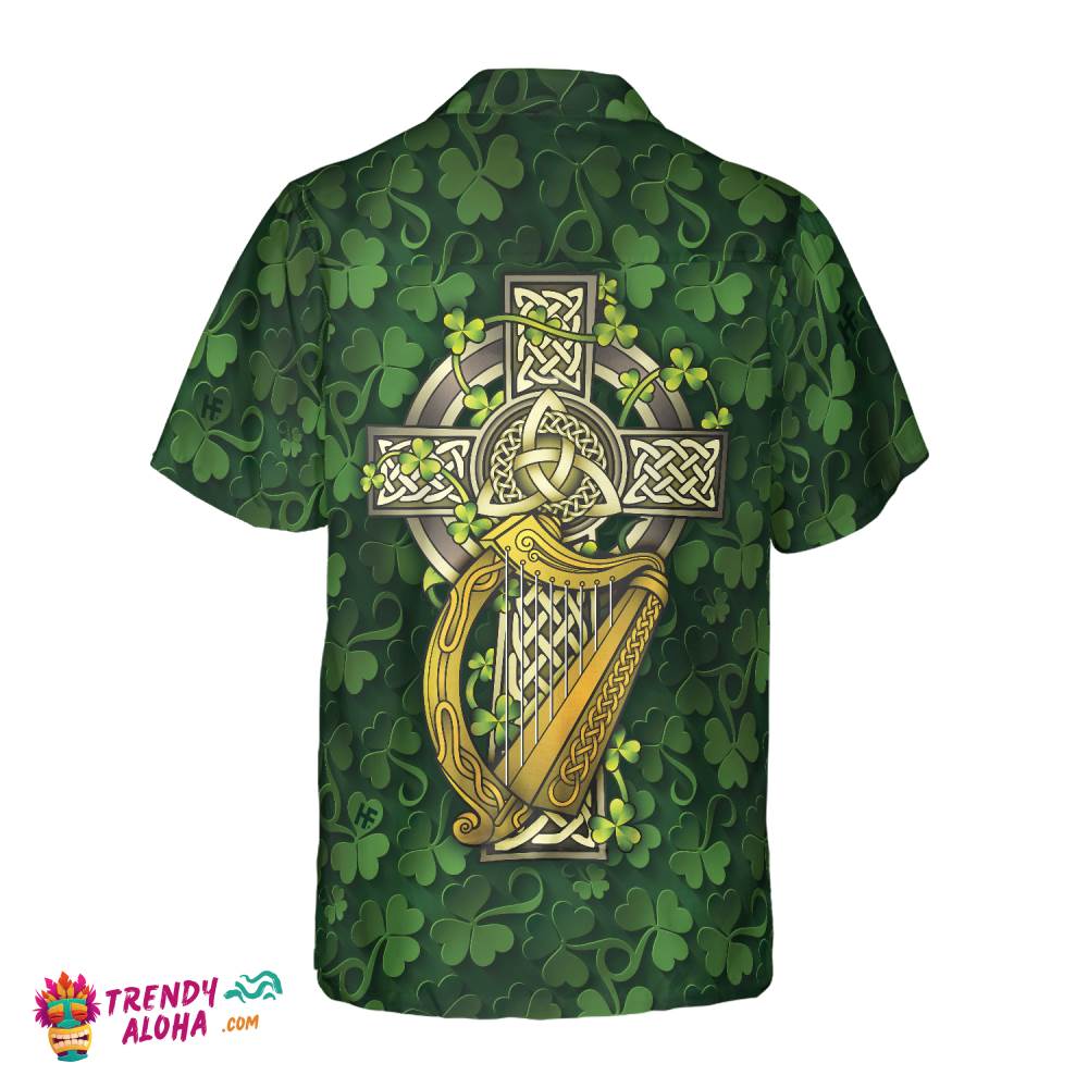 Saint Patrick’s Day Shamrock Celtic Cross Harp Irish Hawaiian Shirt