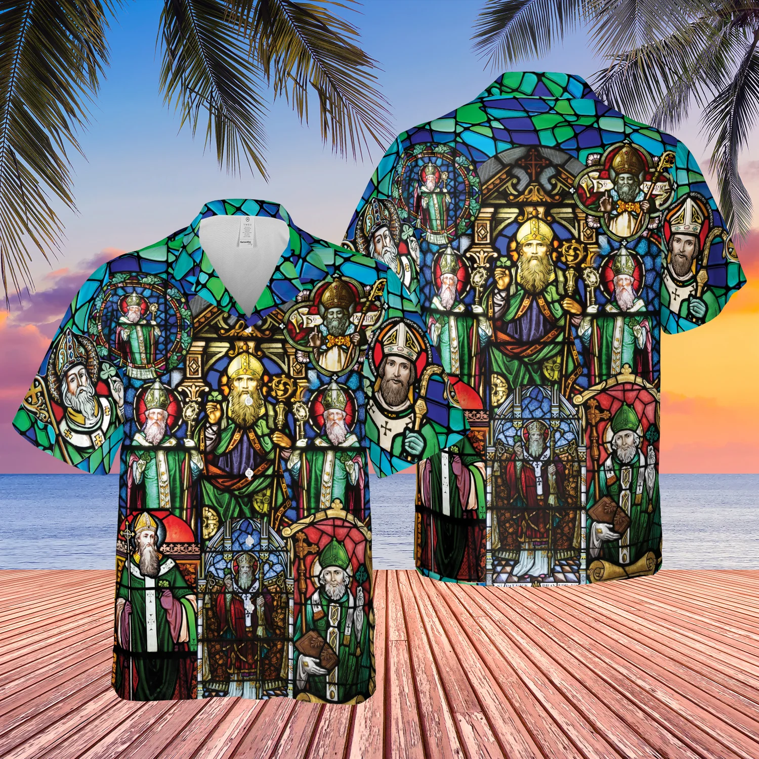 Saint Patricks Day Stained Glass Hawaiian Shirt