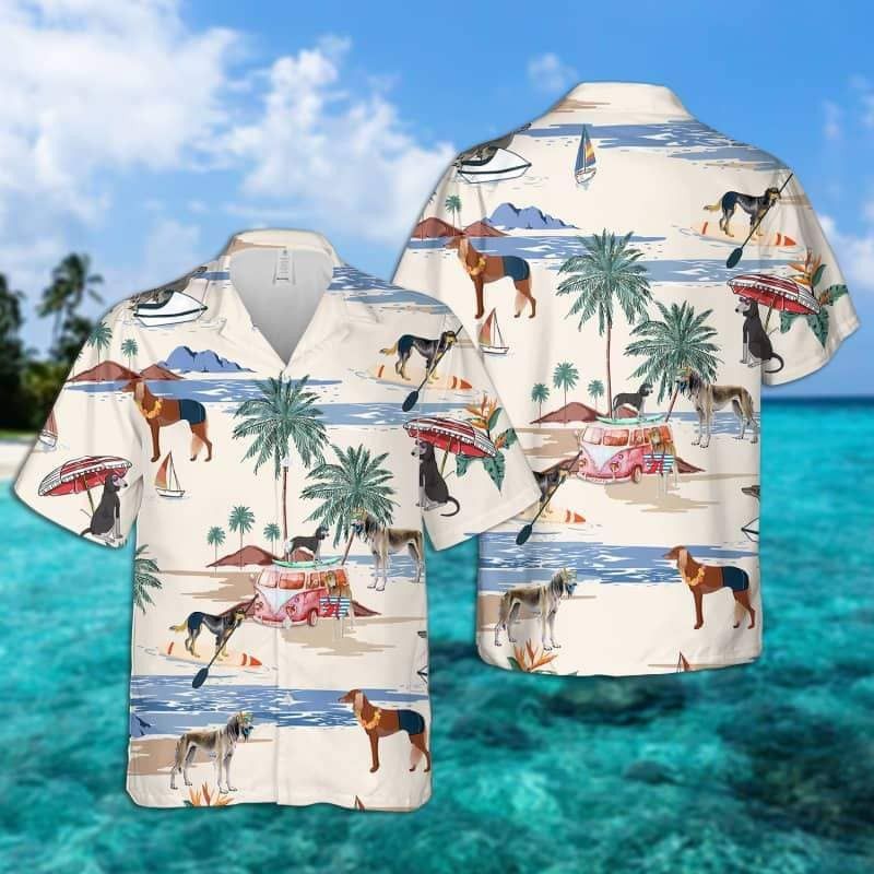 Saluki Summer Beach Trendy Hawaiian Shirt, Dog Beach Short Sleeve Trendy Hawaiian Shirt