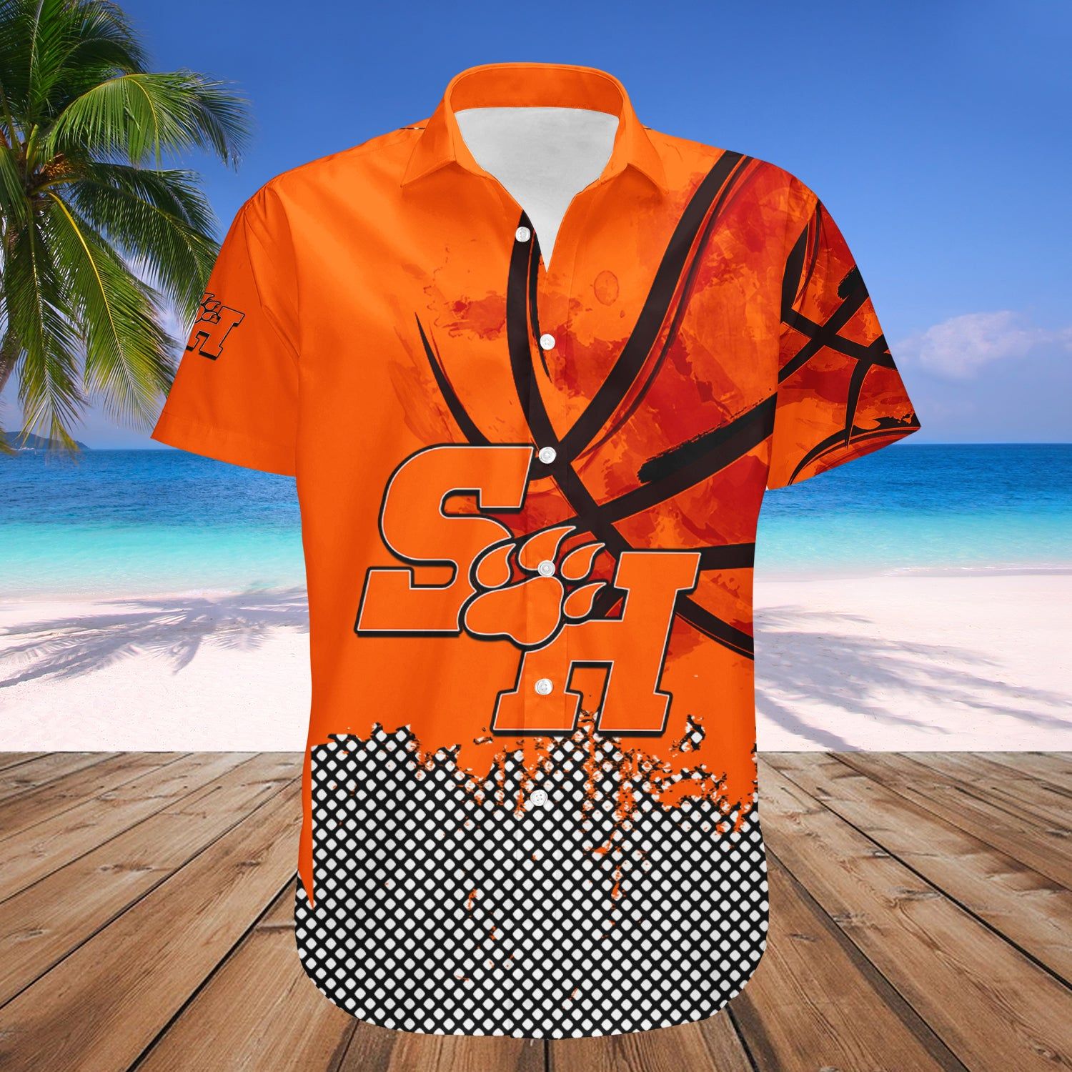 Sam Houston State Bearkats Hawaii Shirt Basketball Net Grunge Pattern – NCAA