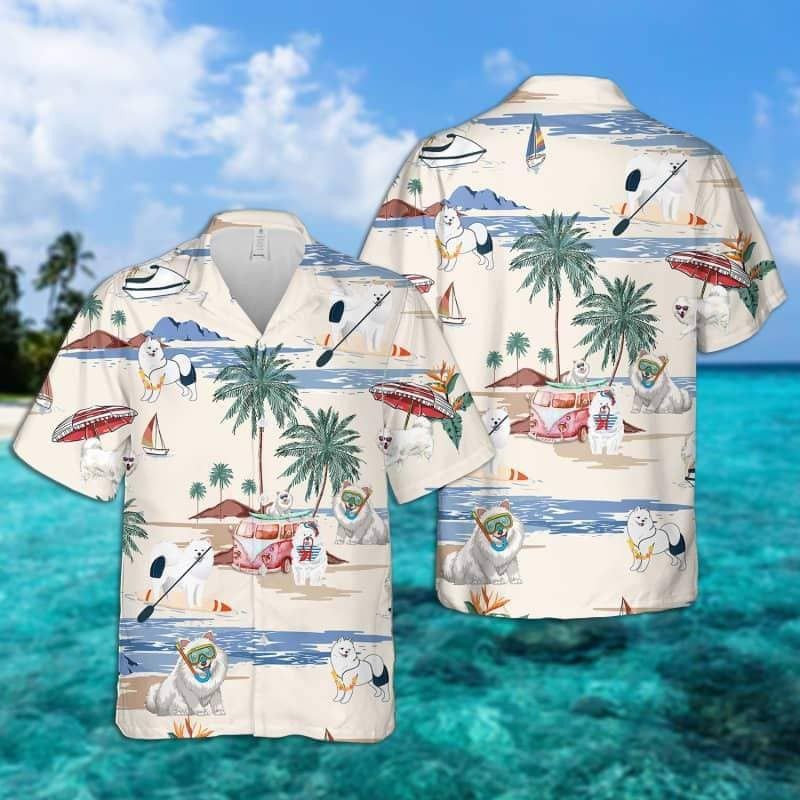 Samoyed Summer Beach Trendy Hawaiian Shirt, Dog Beach Short Sleeve Trendy Hawaiian Shirt
