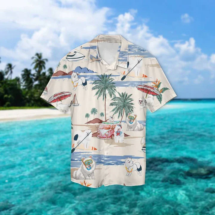 Samoyed Summer Beach Trendy Hawaiian Shirt, Trendy Hawaiian Shirts For Men Women Short Sleeve Aloha Beach Shirt