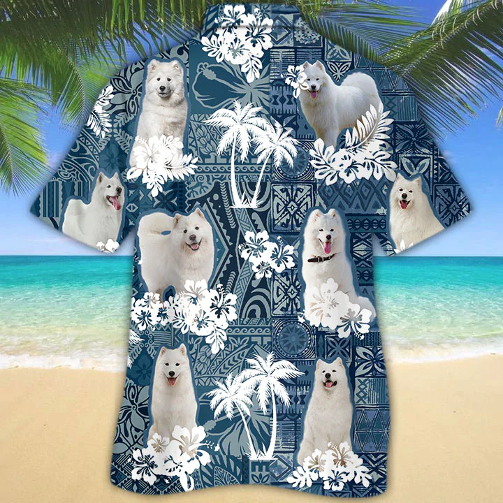 Samoyed Trendy Hawaiian Shirt, Trendy Hawaiian Shirt Vintage Floral Dog, Men’s Trendy Hawaiian Shirt, Women’s Trendy Hawaiian Shirt