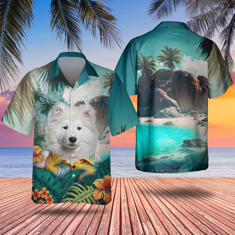 Samoyed Tropical Trendy Hawaiian Shirt, Dog Lover Trendy Hawaiian Shirt, Summer Gift For Men And Women Samoyed Tropical Trendy Hawaiian Shirt, Dog Lover Trendy Hawaiian Shirt, Summer Gift For Men And Women