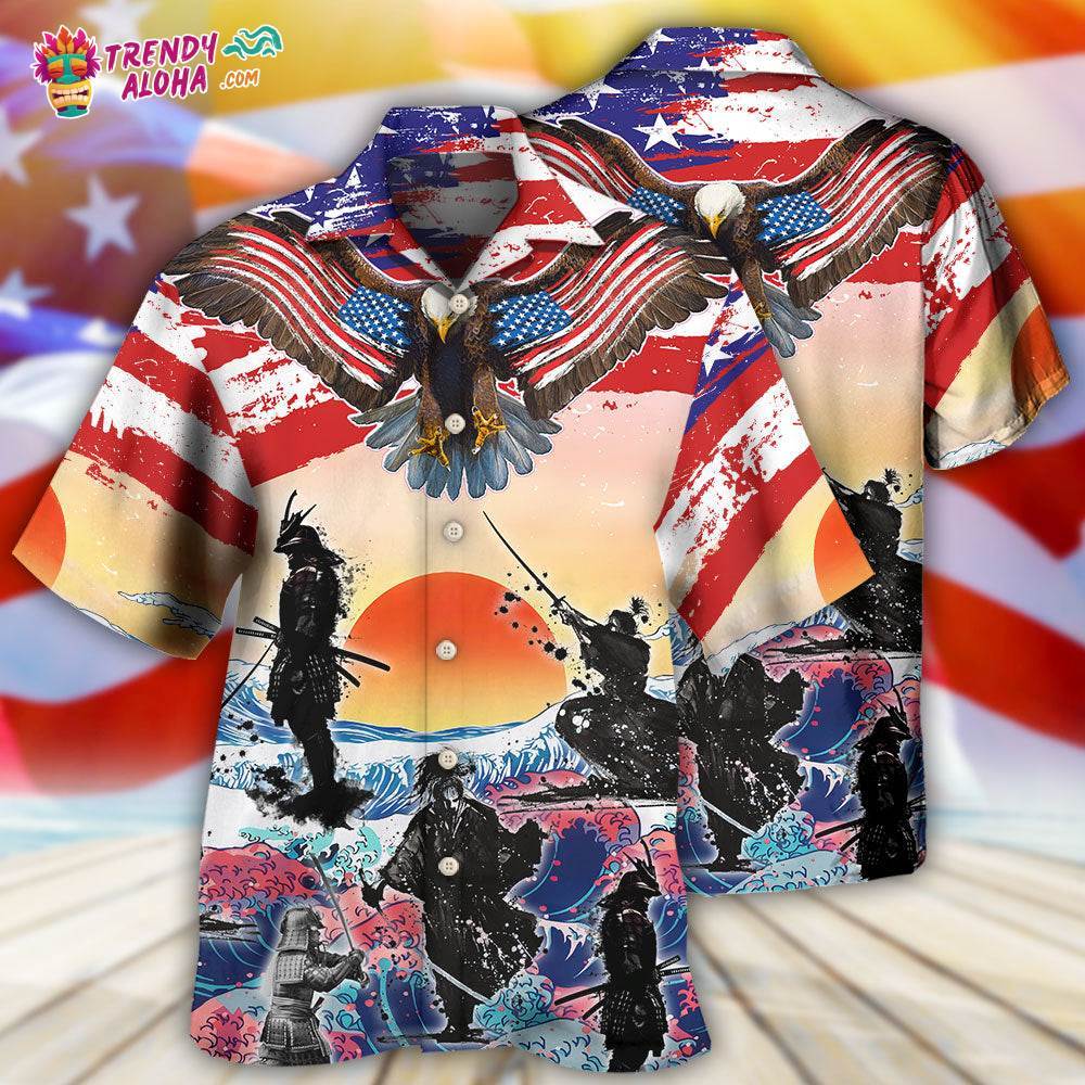 Samurai Eagle Us Flag Independence Day Hawaiian Shirt – Trendy Aloha