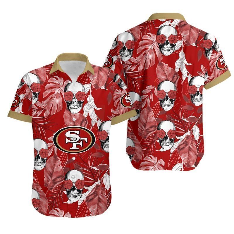 San Francisco 49Ers Coconut Leaves And Skulls Hawaii Shirt And Shorts