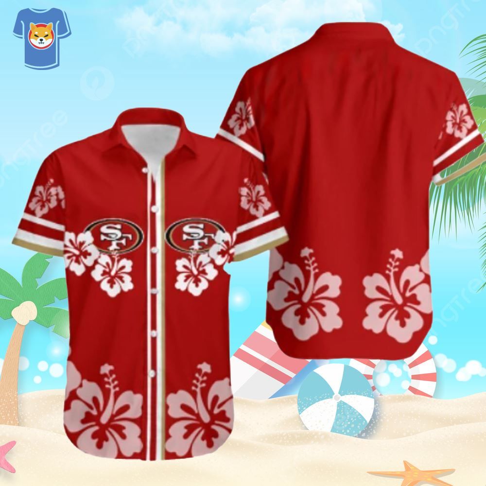 San Francisco 49Ers Hawaiian Shirt Hibiscus Flower Red Aloha