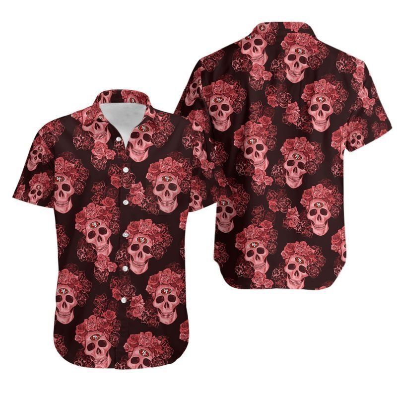 San Francisco 49Ers Mystery Skull And Flower Hawaii Shirt And Shorts