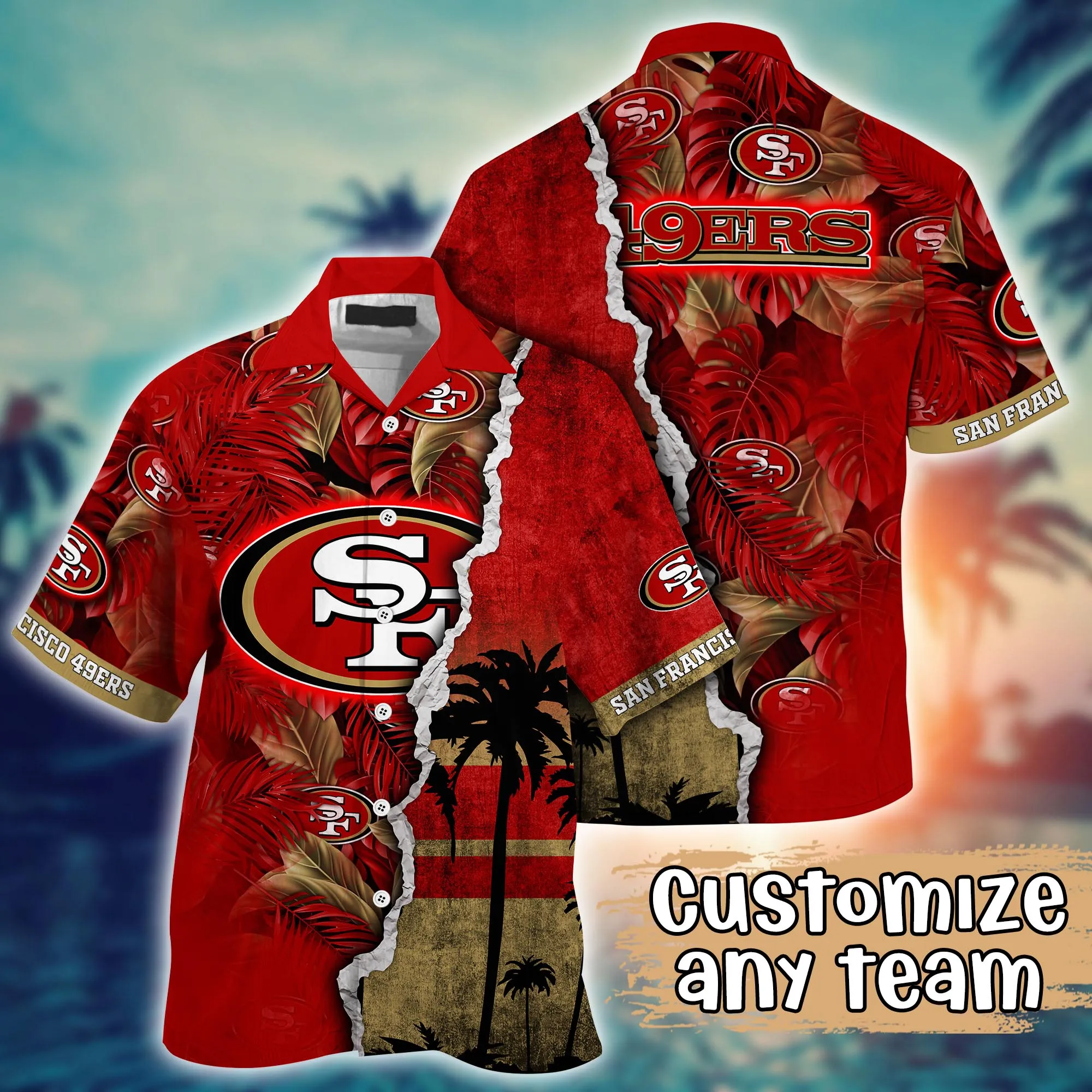 San Francisco 49Ers NFL Hawaiian Shirt Custom Sundown Aloha Shirt San Francisco 49Ers NFL Hawaiian Shirt Custom Sundown Aloha Shirt