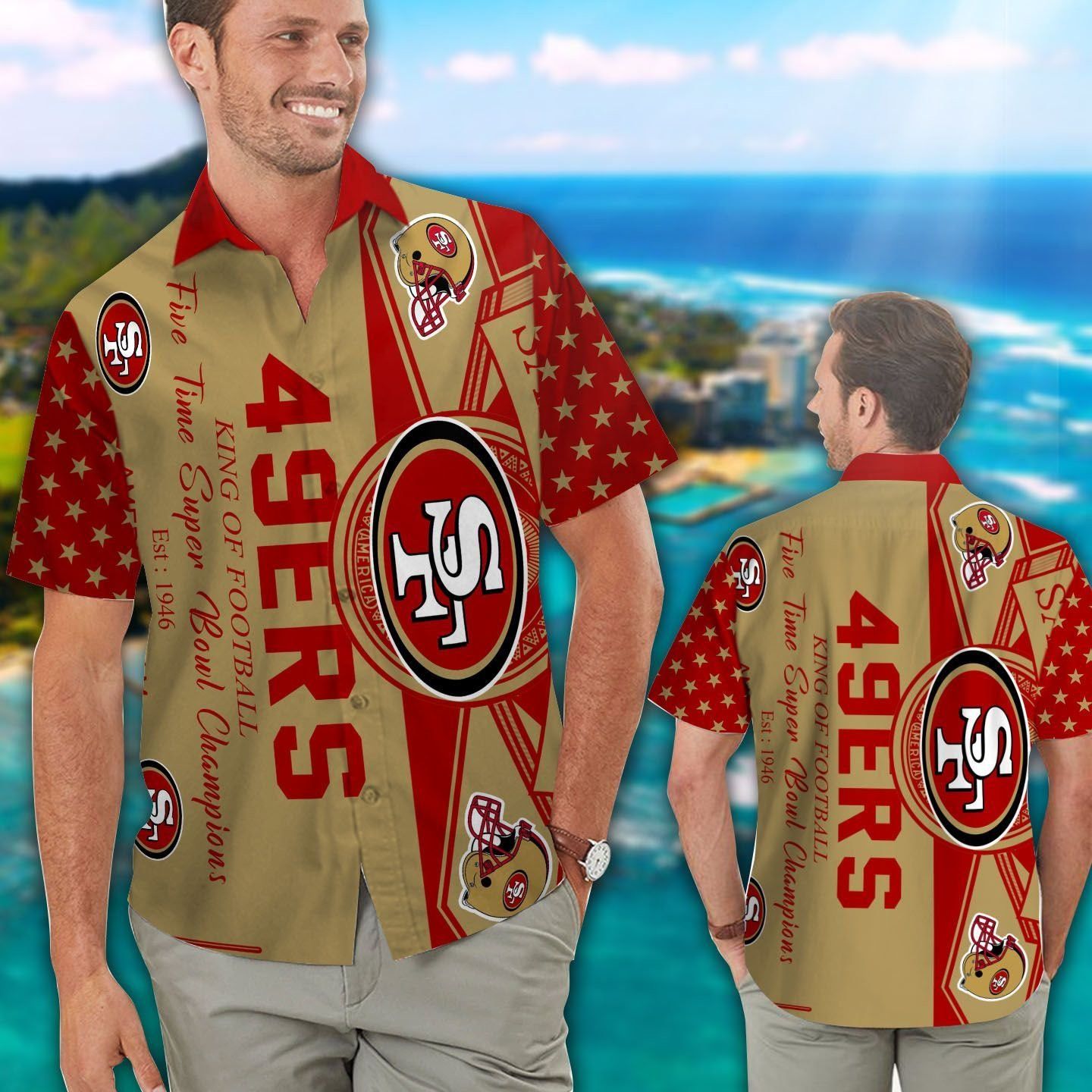 San Francisco 49ers Short Sleeve Button Up Tropical Hawaiian Shirt VER028