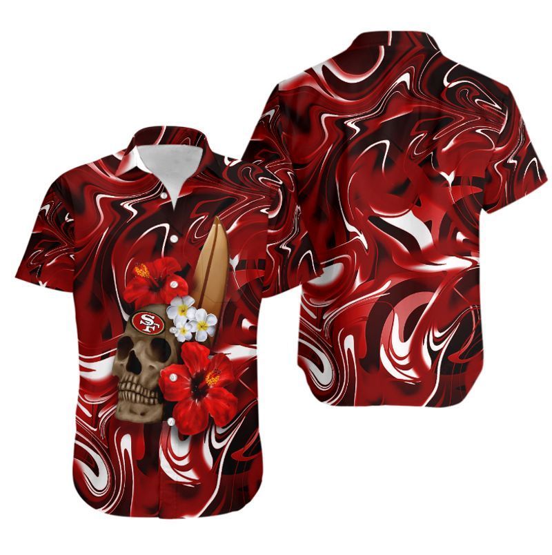 San Francisco 49Ers Skull And Hibiscus Flower NFL Gift For Fan Hawaiian Shirt & Short
