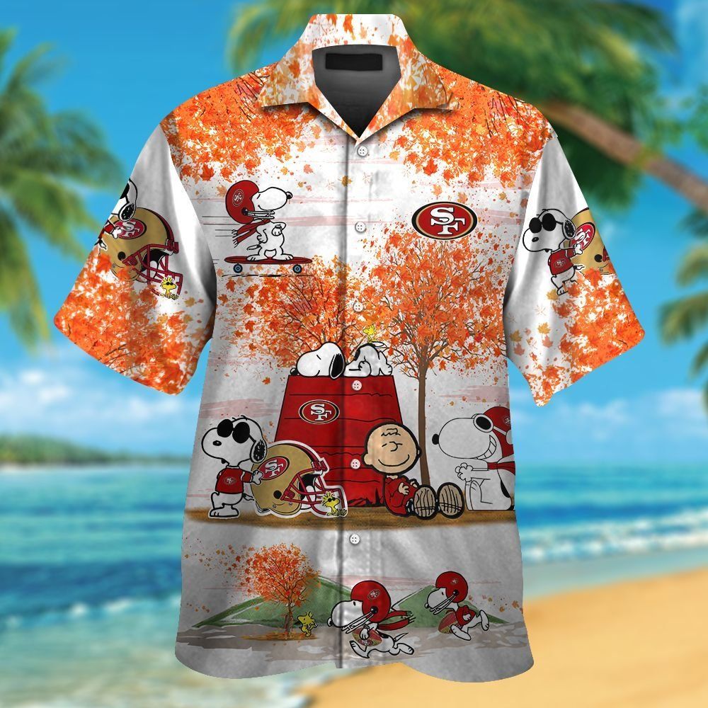 San Francisco 49ers Snoopy Autumn Short Sleeve Button Up Tropical Hawaiian Shirt