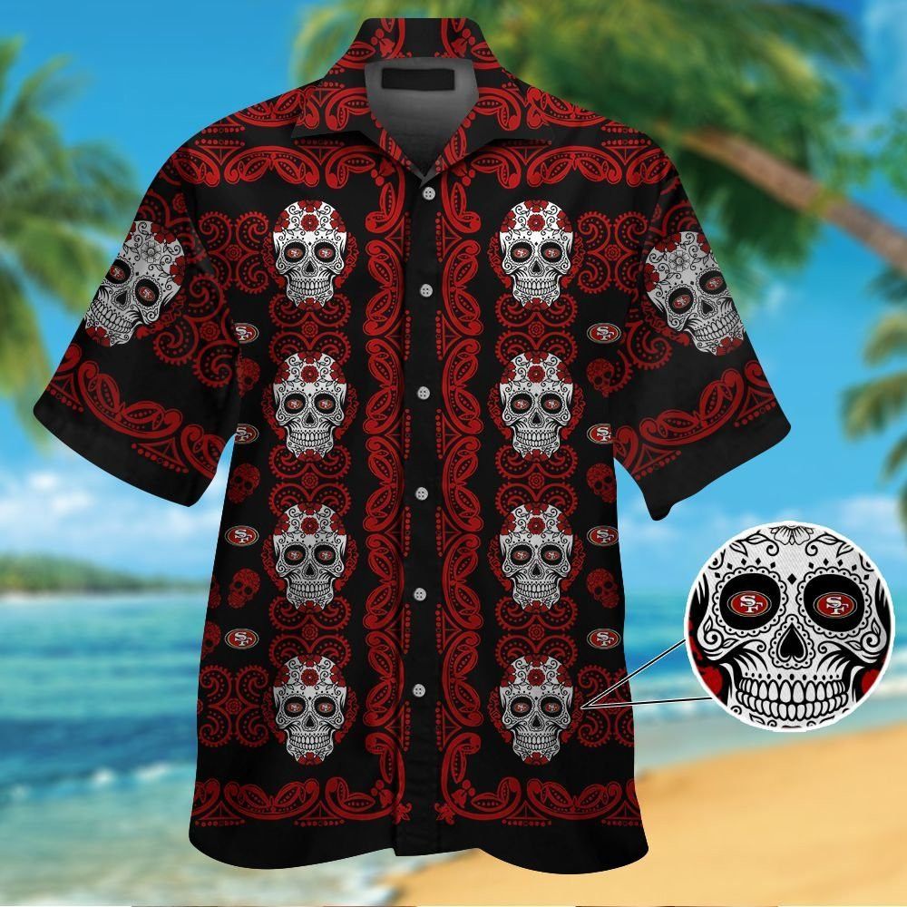 San Francisco 49ersskull Short Sleeve Button Up Tropical Hawaiian Shirt VER02