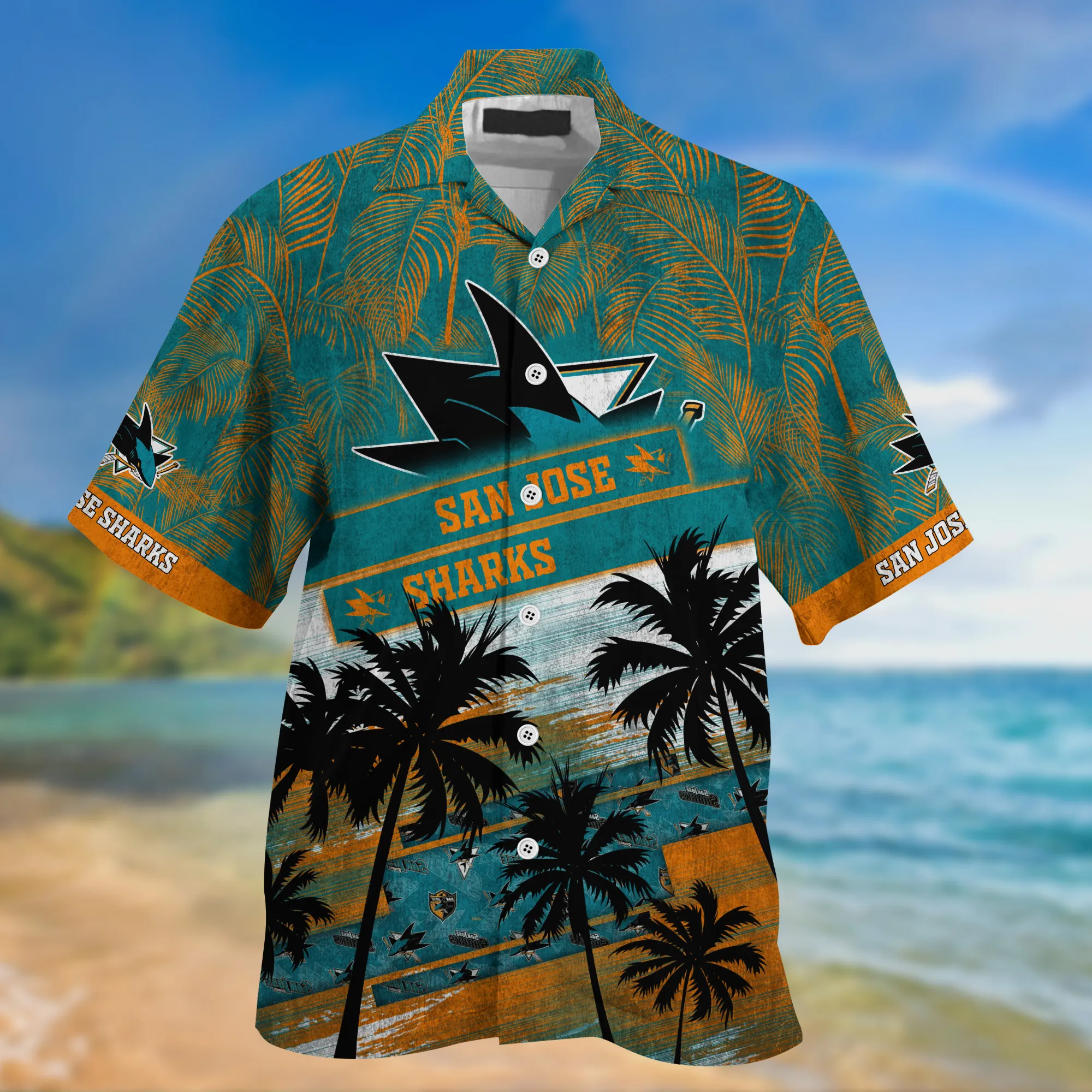 San Jose Sharks NHL Palm Tree Pattern Hawaii Shirt For Sports Fans Unisex Sport Hawaii Shirt