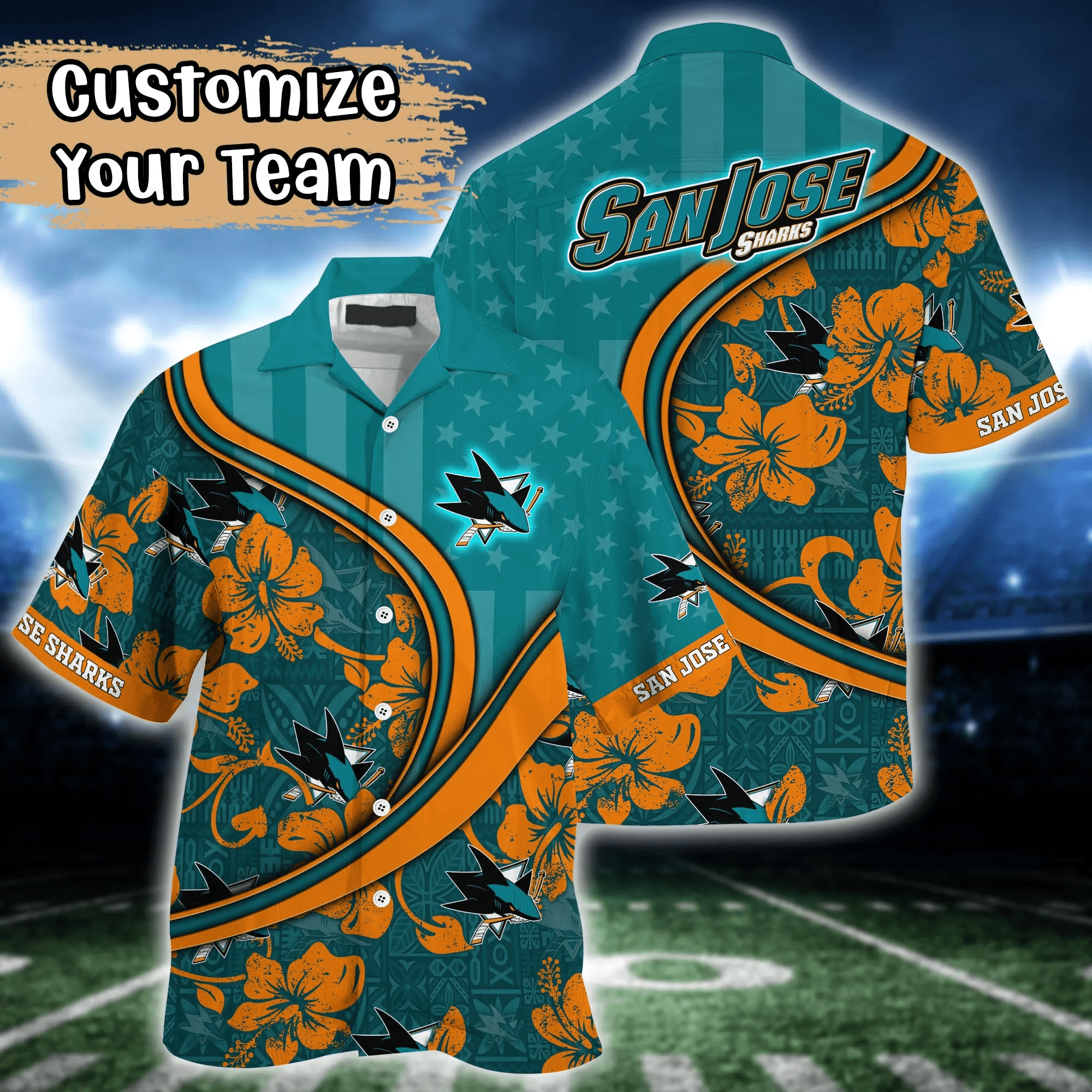 San Jose Sharks NHL Us Flag Hawaiian Shirt Custom Summer Aloha Shirt