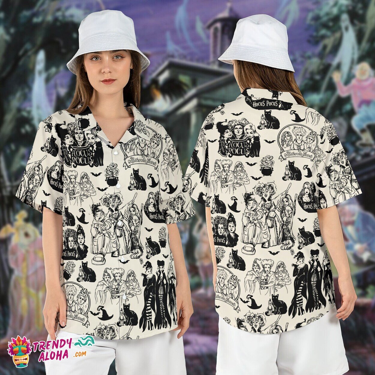 Sanderson Sisters Witchy Hocus Pocus Binx Halloween Aloha Tee