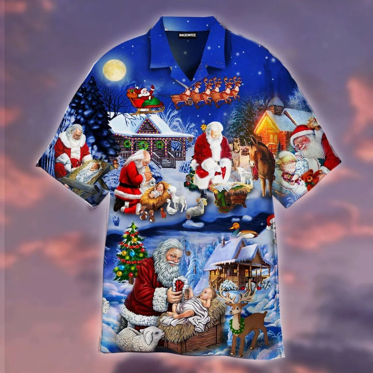 Santa Adoring Baby Jesus Aloha Hawaiian Shirts For Men And Women | Santa Adoring Baby Jesus Aloha Hawaiian Shirts For Men And Women | Santa Adoring Baby Jesus Aloha Hawaiian Shirts For Men And Women