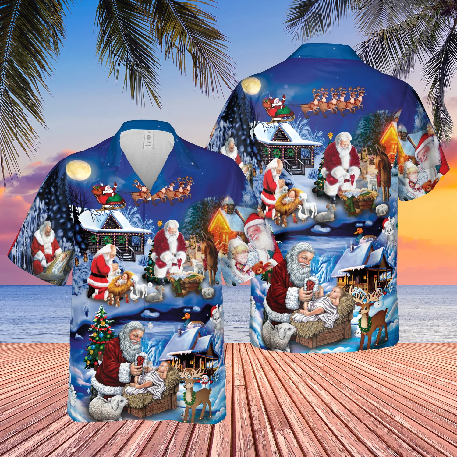 Santa Adoring Baby Jesus Trendy Hawaiian Shirt For Aloha Shirt