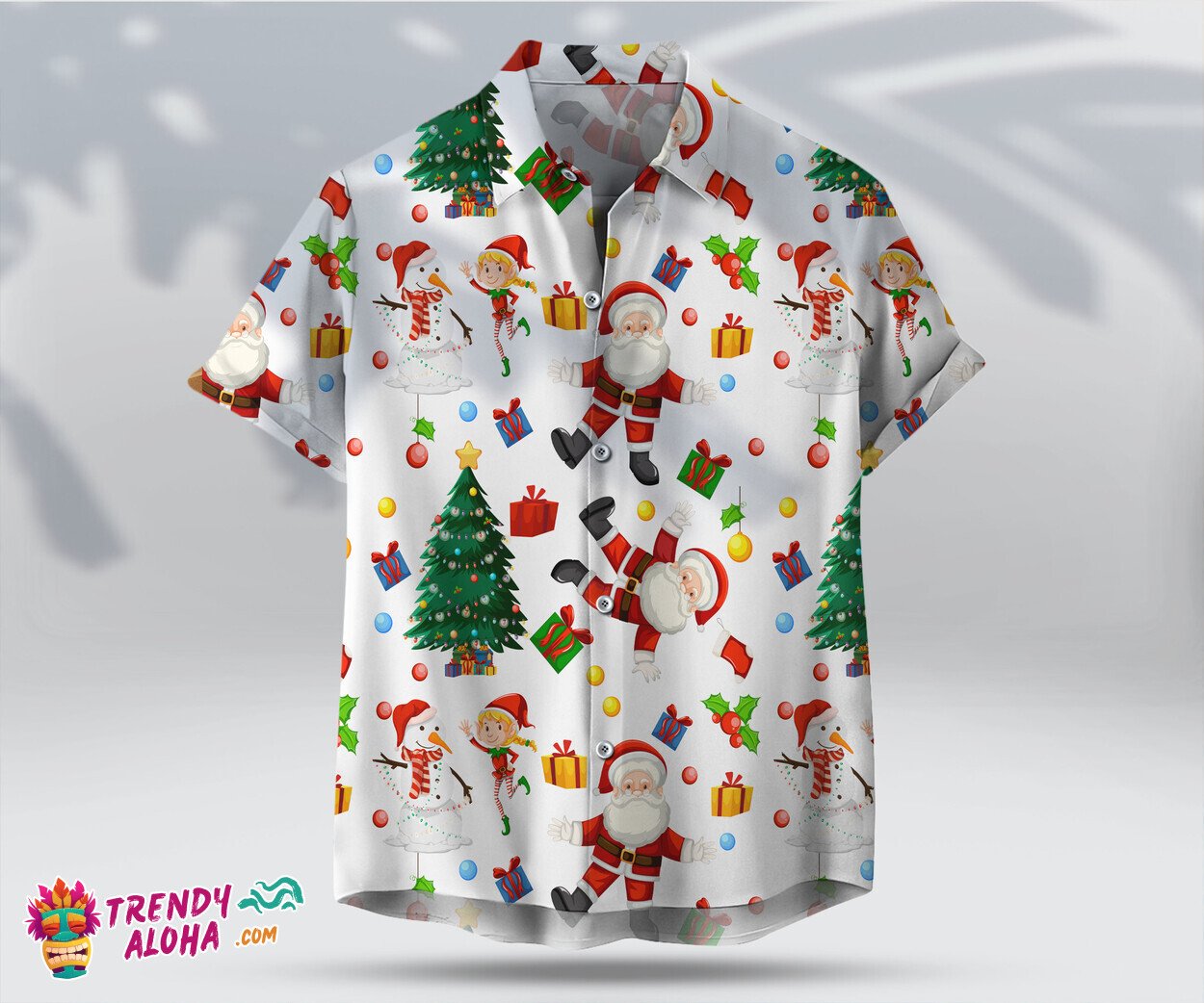 Santa and Snowman Festive Unisex Hawaiian Christmas Holiday Top