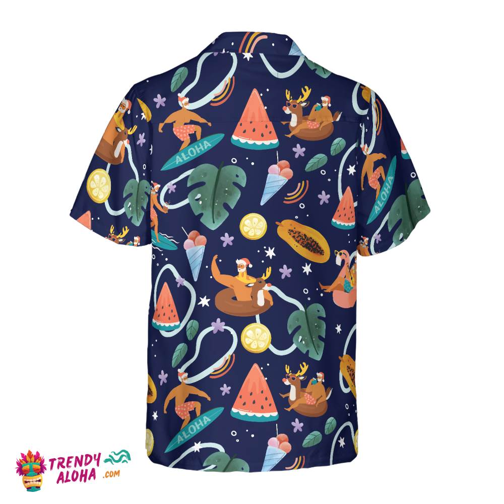 Santa Beach 1 Pattern Hawaiian Shirt, Christmas Shirts Short Sleeve Button Down Shirt For Men And Women