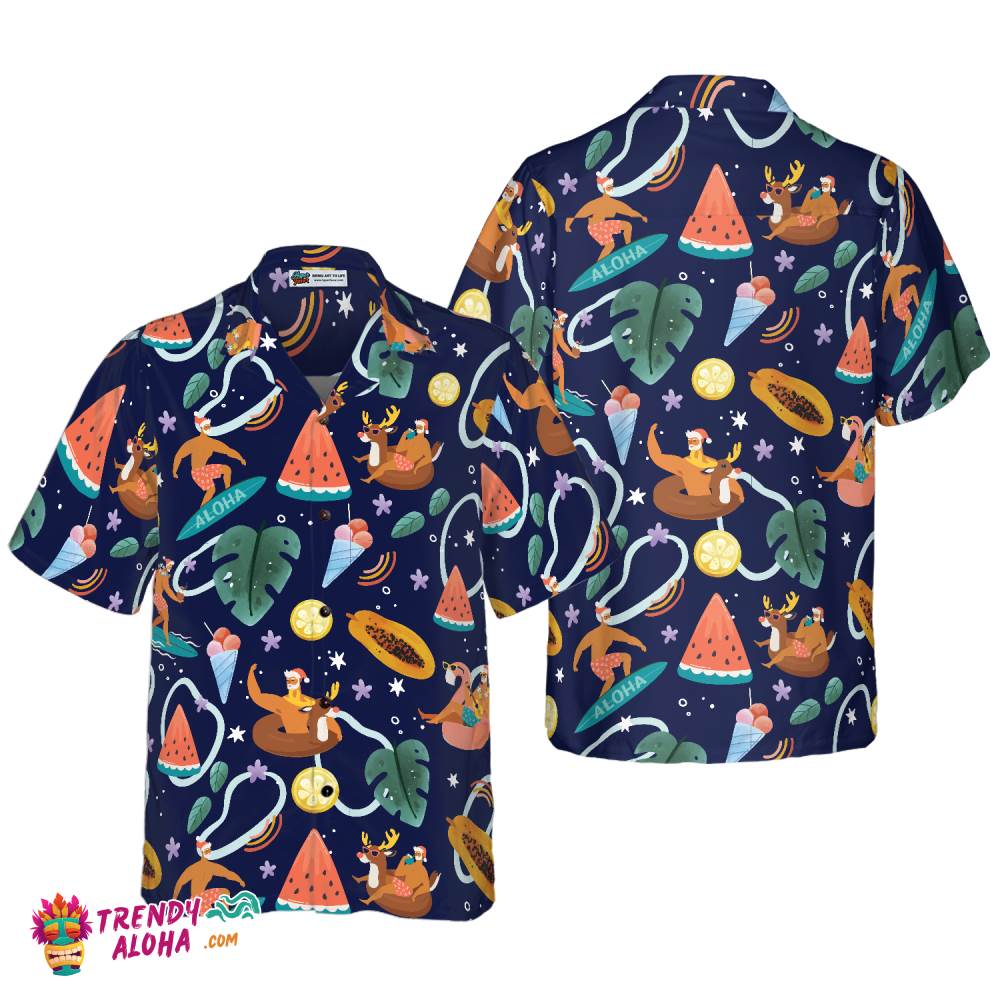 Santa Beach 1 Pattern Hawaiian Shirt, Christmas Shirts Short Sleeve Button Down Shirt For Men And Women Santa Beach 1 Pattern Hawaiian Shirt, Christmas Shirts Short Sleeve Button Down Shirt For Men And Women