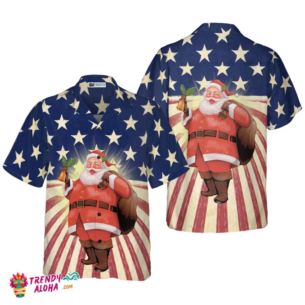 Santa Christmas Santa America Hawaiian Shirt, Christmas Shirts Short Sleeve Button Down Shirt For Men And Women Santa Christmas Santa America Hawaiian Shirt, Christmas Shirts Short Sleeve Button Down Shirt For Men And Women