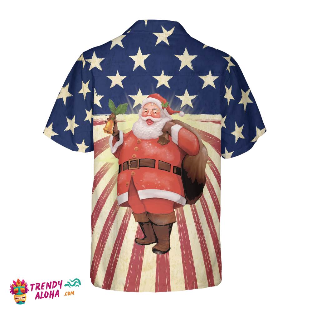 Santa Christmas Santa America  Hawaiian Shirt, Christmas Shirts Short Sleeve Button Down Shirt For Men And Women