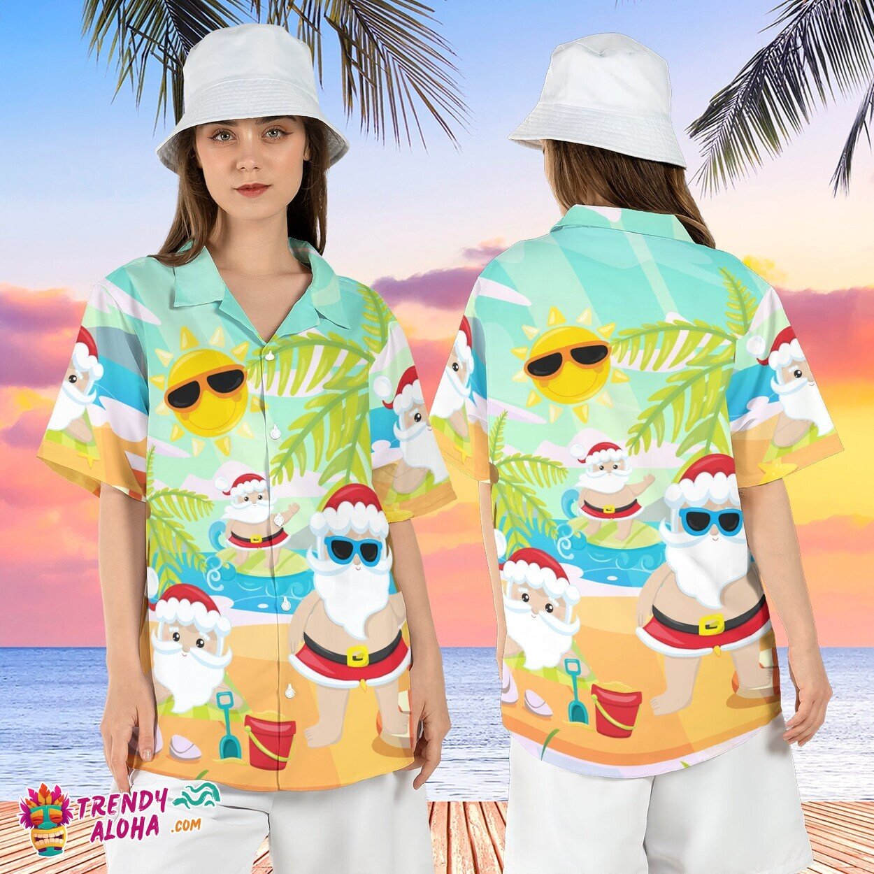 Santa Claus Beach Tropical Christmas Funny Aloha Shirt Top