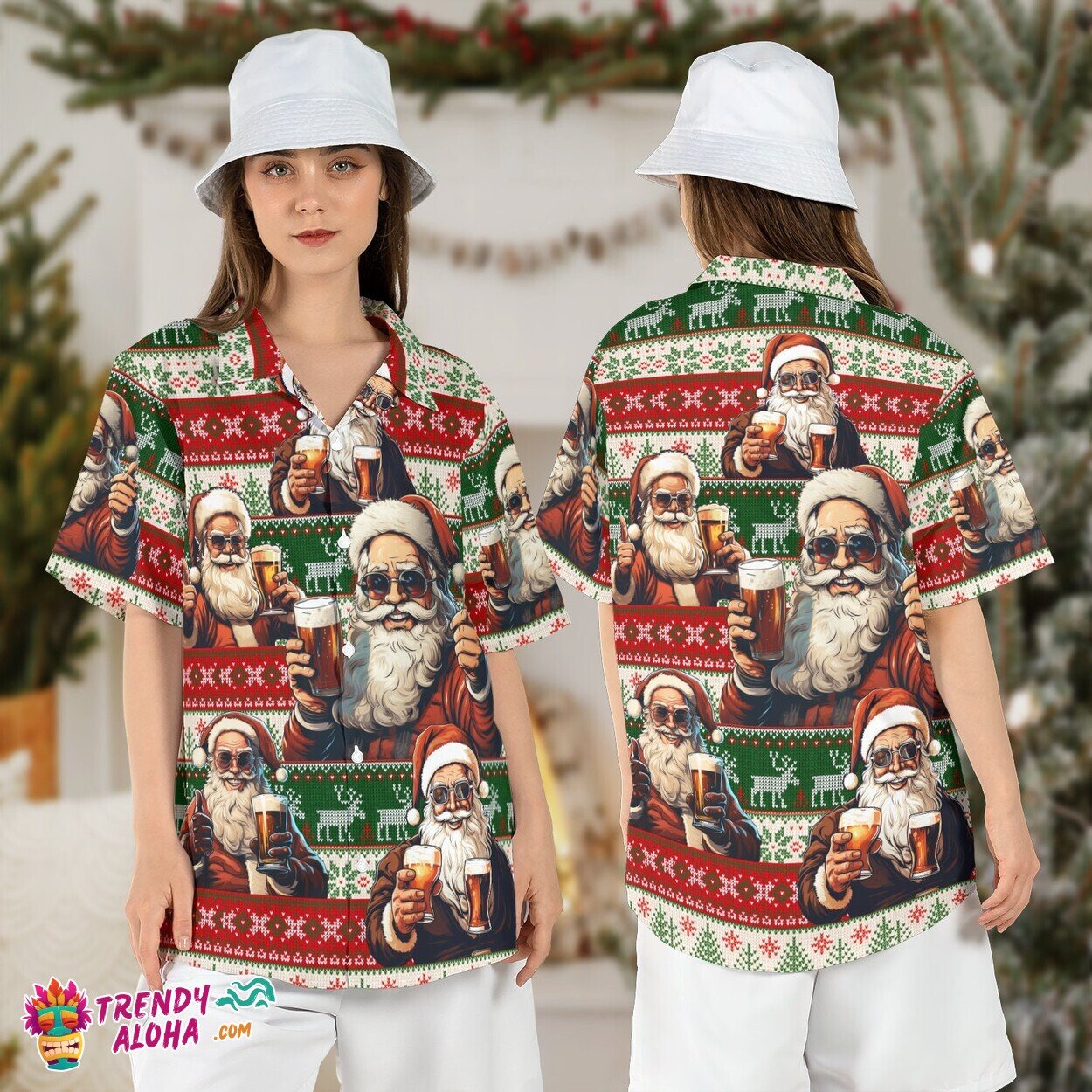 Santa Claus Beer Ugly Christmas Sweater Cheers Men’s Hawaiian