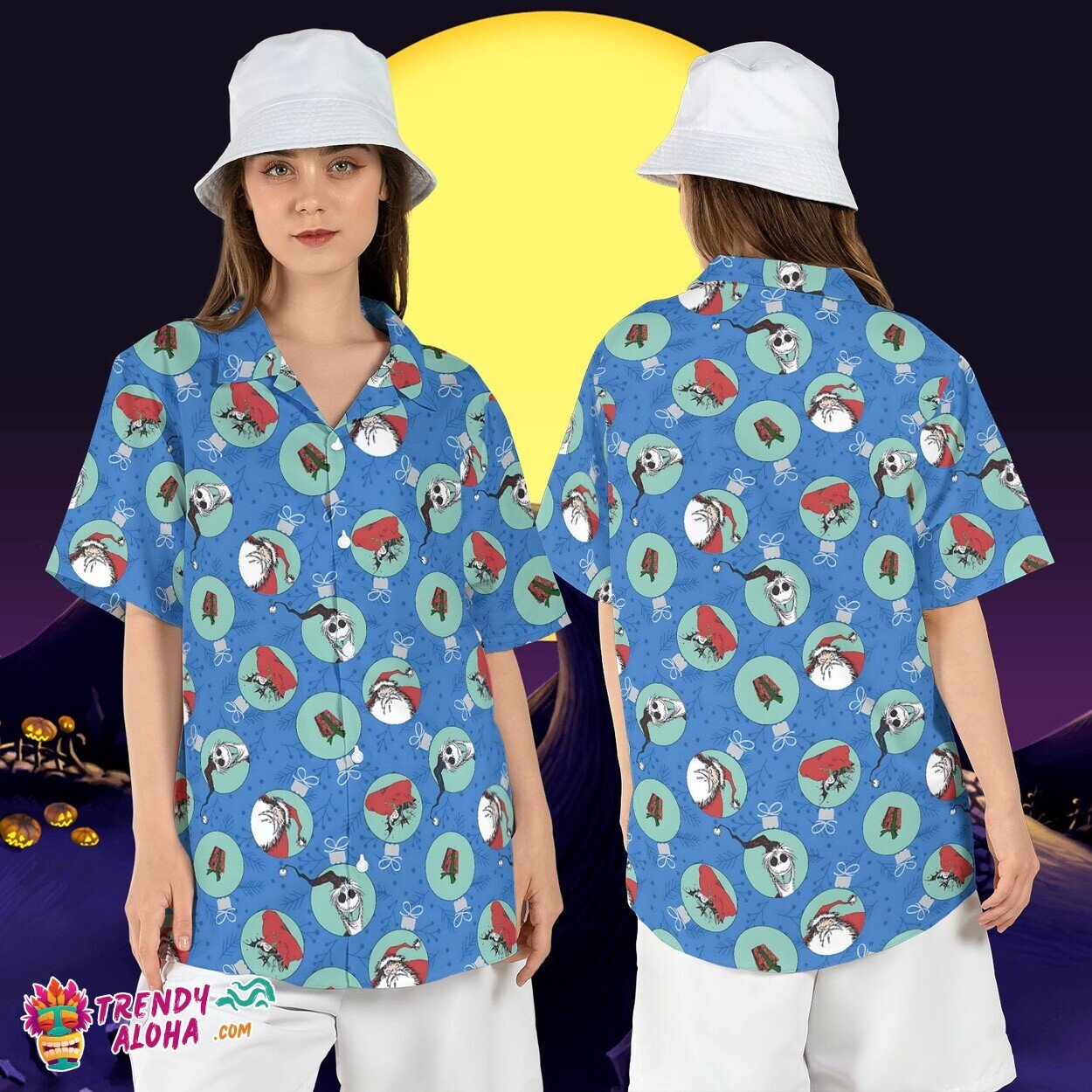 Santa Claus Jack Skellington Nightmare Xmas Hawaiian Aloha Top