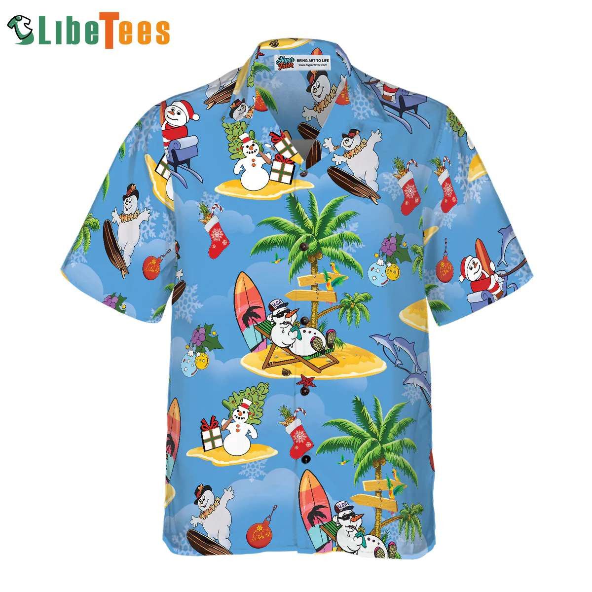Santa Claus Wishing Merry Christmas on Hawaiian Shirt
