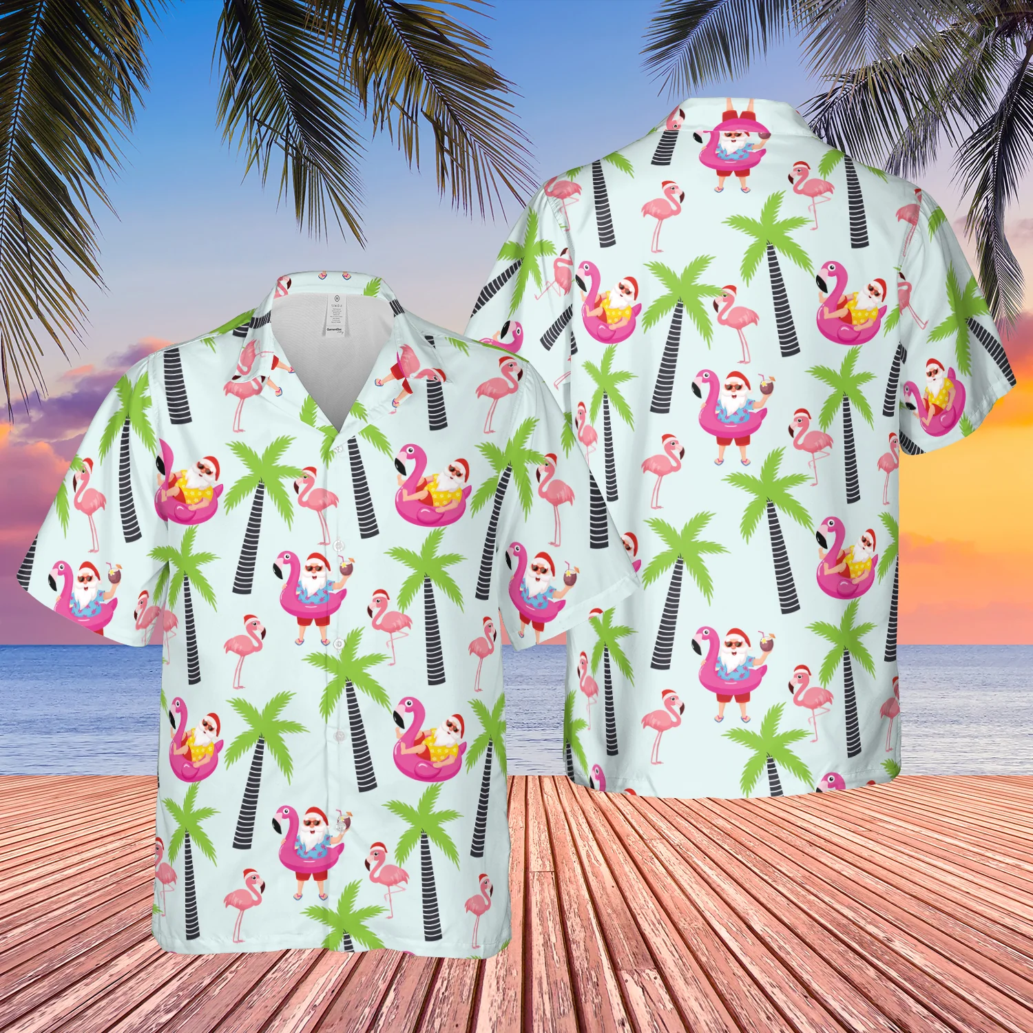 Santa Claus With Flamingo Christmas In July Trendy Hawaiian Shirt